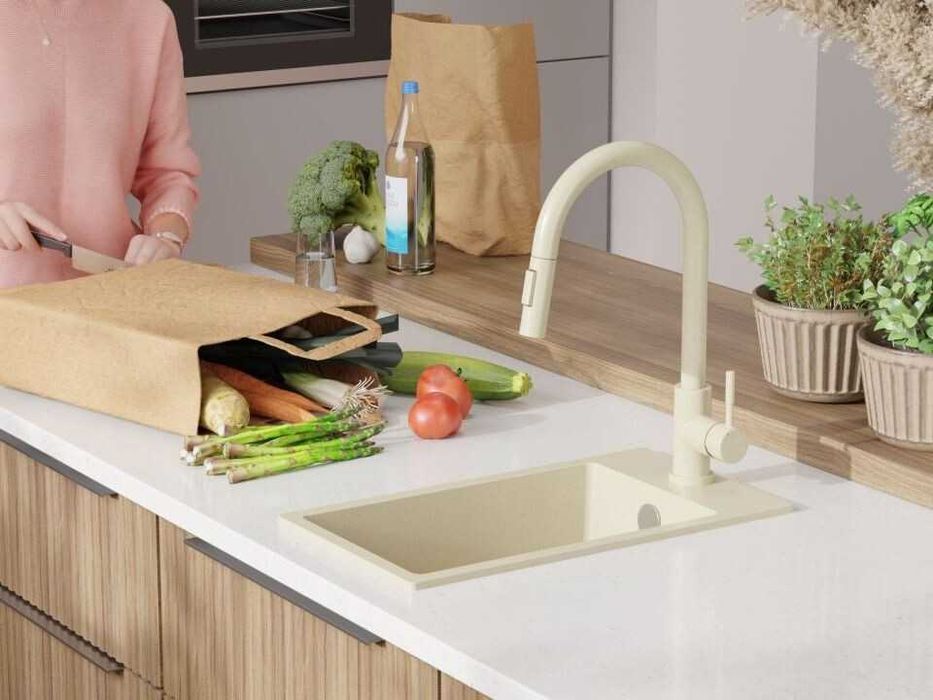 Беж кухненска гранитна мивка Рига 30 XL 280 x 500 mm