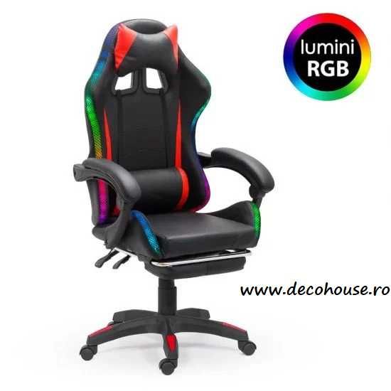 Scaun Gaming cu Masaj - Lumini DHO303 Suport picioare LIVRARE GRATUITA