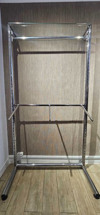 Stender de haine cu polită sticlă și depozitare umerașe