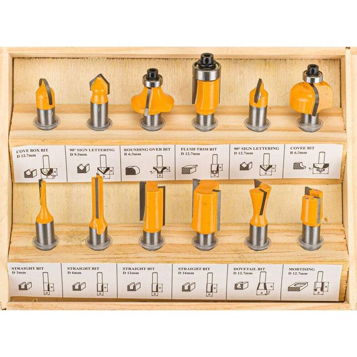 Set 12 freze lemn profesionale pentru freza, oberfreza prindere 8 mm,