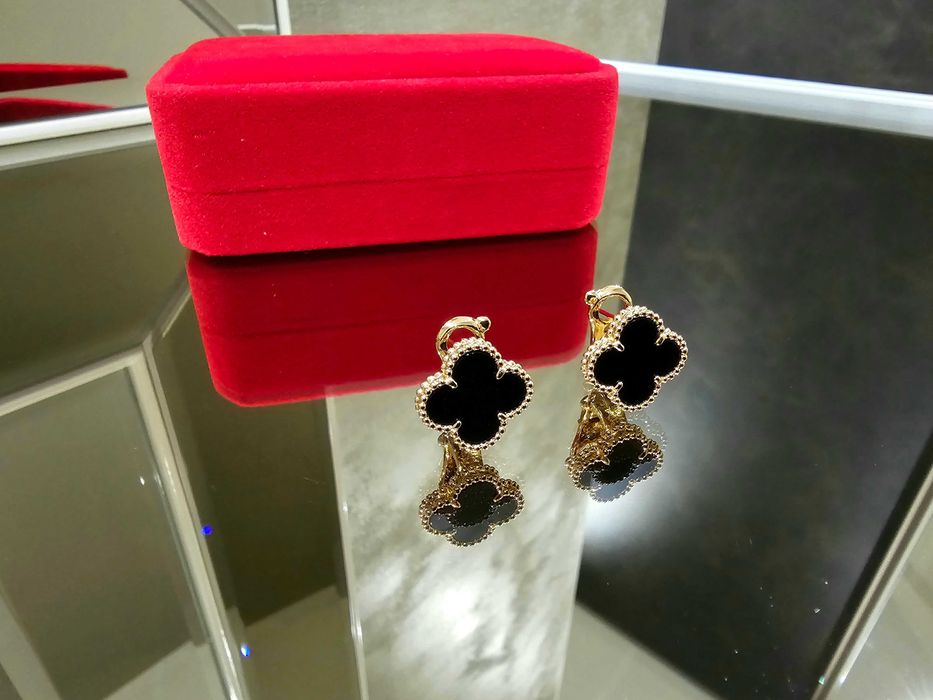 Van Cleef & Arpels VCA Rose Black Alhambra Clover Дамски Обеци