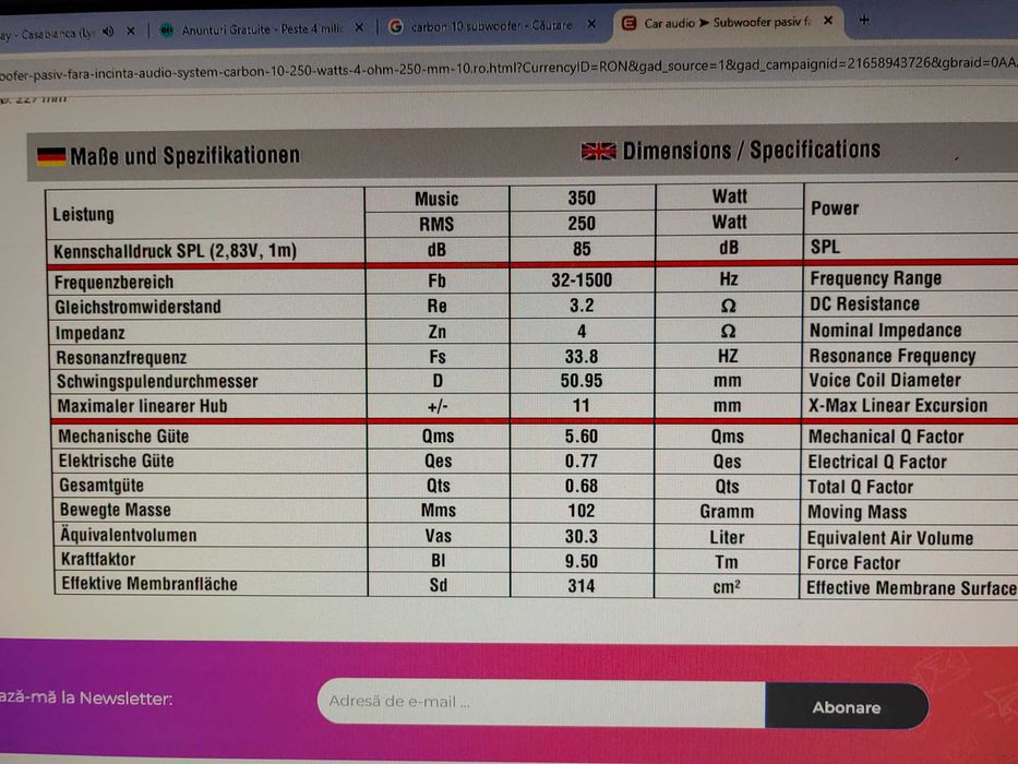 subwoofer CARBON 10" NOU