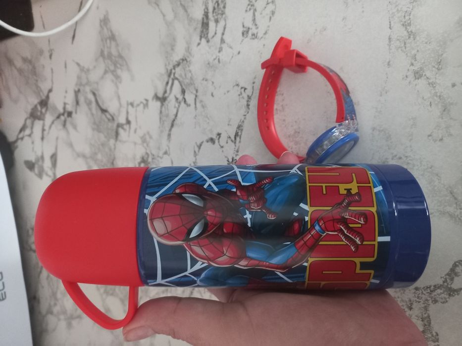 Sticla termos copii Spiderman, cu cana si ceas