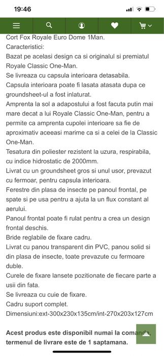 Cort fox royale euro dome 1 man