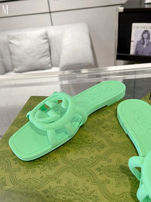 GG Interlocking G Rubber Slide - Green