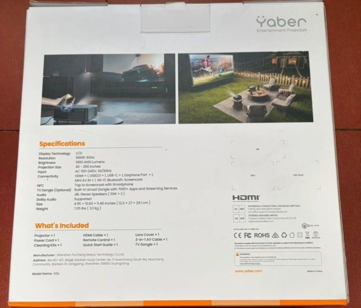 Proiector Yaber K2s LCD Full HD Standard Lamp with Wi-Fi and Built-in Speakers Gray