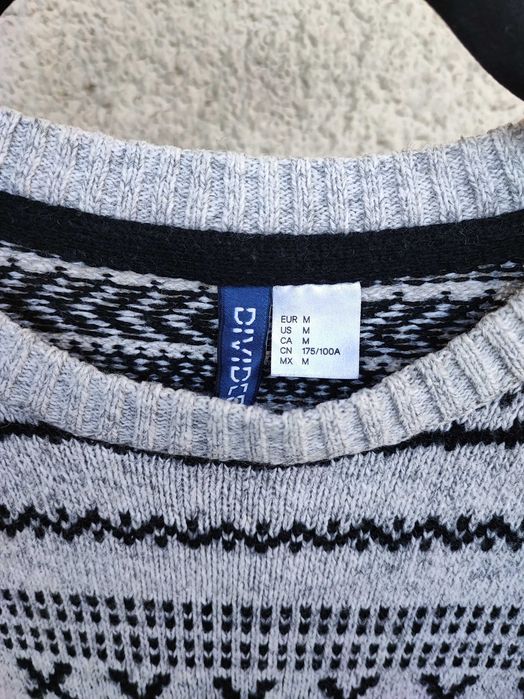 Pulover H&M Divided tricot, gri-negru, mix lana+bumbac, mărimea M