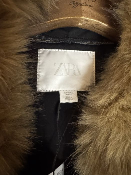 Geaca Zara, Barbati, XXL, Denim, cu blana la guler, Colectie 2026