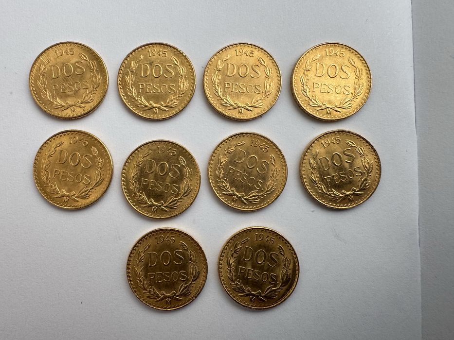 Златна Монета Мексико 2 Песо 1945г.