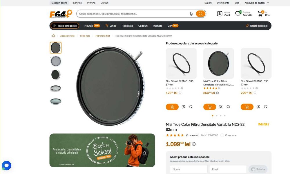 Filtru Nisi True Color Densitate Variabila ND2-32 82mm