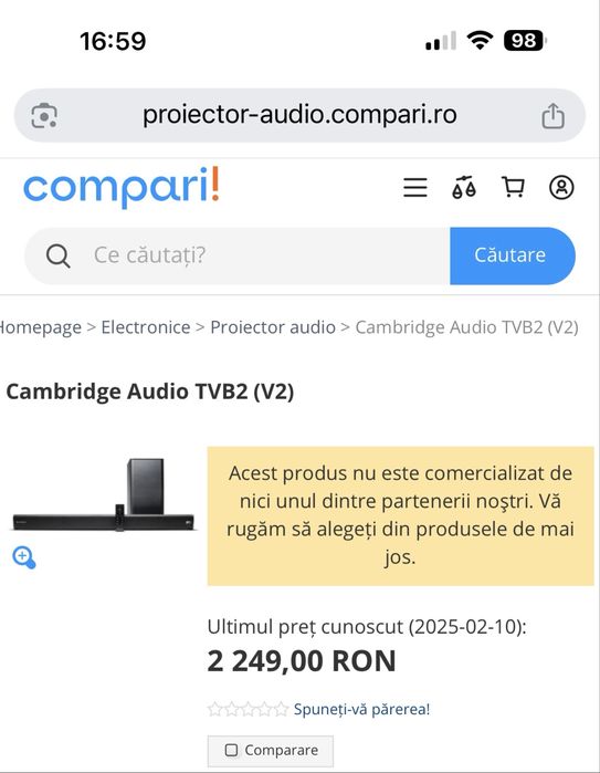Cambridge Audio TV5 V2 SoundBar / SoundBase150W Bluetooth HDMI-ARC Optical