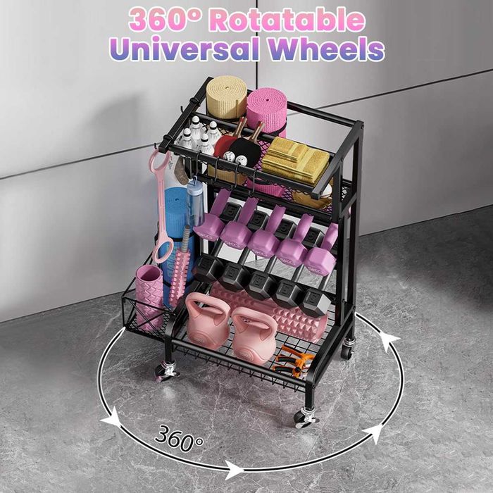 Suport multifuncțional pentru discuri de greutăți cu cârlige și roți