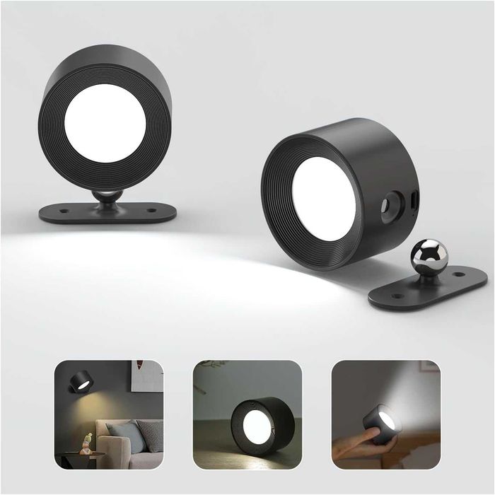 Aplice LED fara fir set 2, touch, rotative 360°, fara gaurire