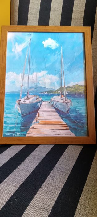 Шикозен Абстрактен Платнен Постер с Котка в Каре - С Рамка, Цветен Гео