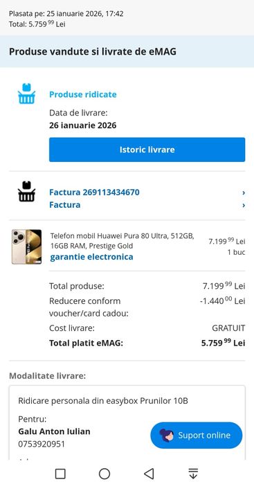 Huawei Pura 80 Ultra 512 gb factura si garanție pana in 2028. Fullbox