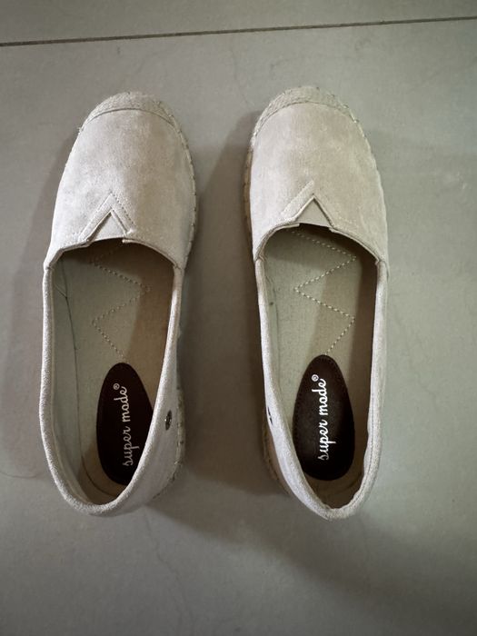 Mocasini / Espadrile piele intoarsa bej deschis