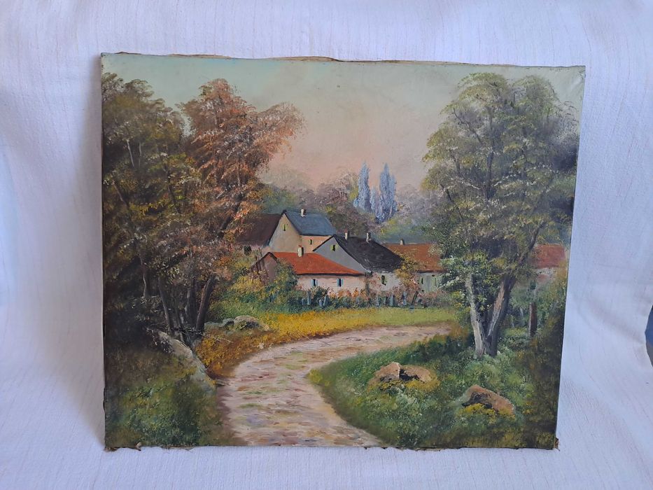 tablou vechi pictura pe panza 55/46 cm provenienta Franta