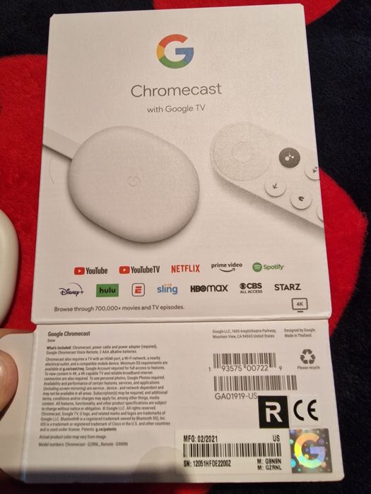 Chromecast Google Tv
PRET FIX!
Chromecast Google Tv 4k Original
Ca nou! GARANTEZ Functionare 100%
Se vinde pachetul COMPLET 4k!!!
Chromecast Google Tv
