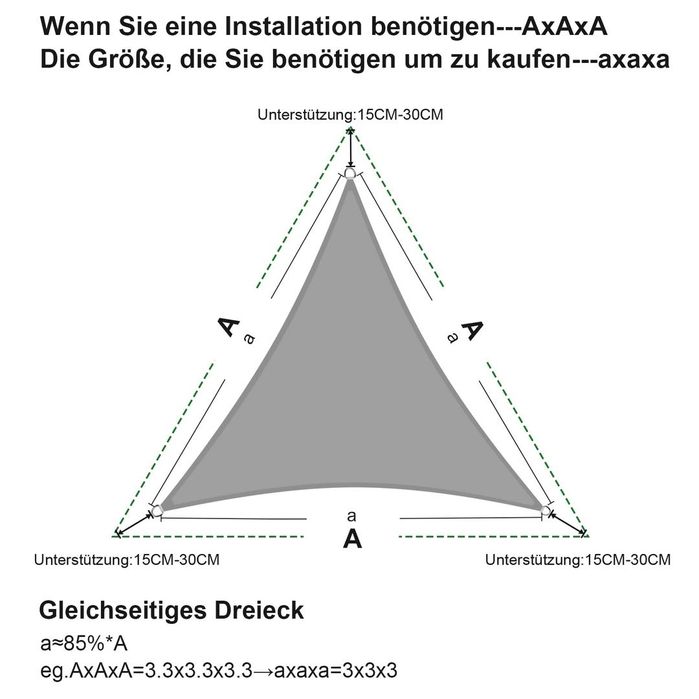 4x4x4м Тента с триъгълно платно, водоустойчива, UV защита