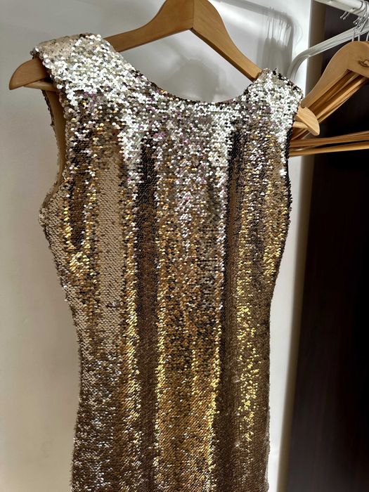 Rochie Ocazie Paiete Alb / Auriu