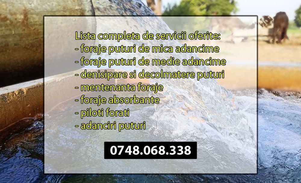 Servicii de foraje puturi apa si curatare foraje, adancire puturi apa, igienizare foraje, sapare puturi