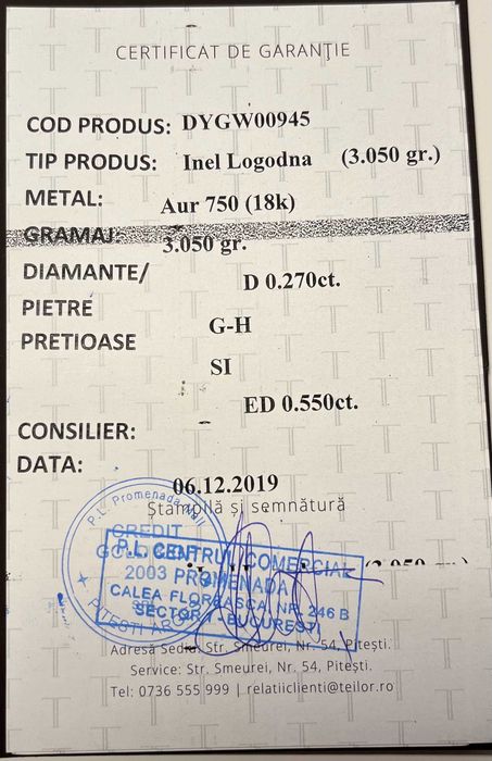 vand inel cu diamante marca Teilor