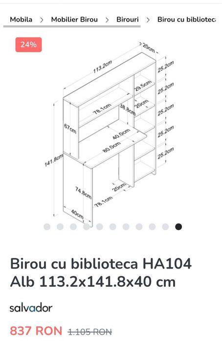 Birou de copii cu etajeră