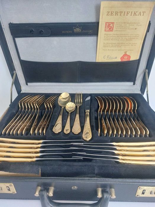 Прибори за хранене Солинген  позлатени с 24к. златно покритие със серт