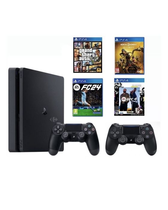 PS 4 slim 1Tb + 4 игры + 2 геймпада.