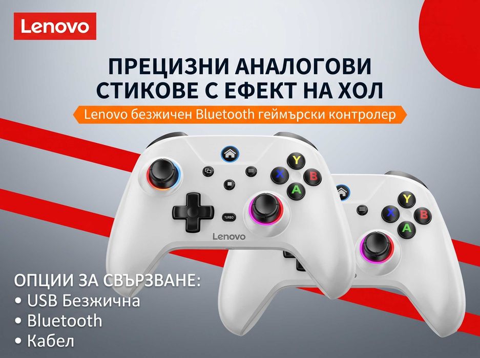 LENOVO S02 Безжичен Геймпад Контролер за PC, Switch, Android, iOS с Dual Hall, Turbo 3D