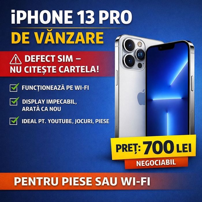 Iphone 13 Pro Alb - stare perfecta, singura problema, nu citeste SIM