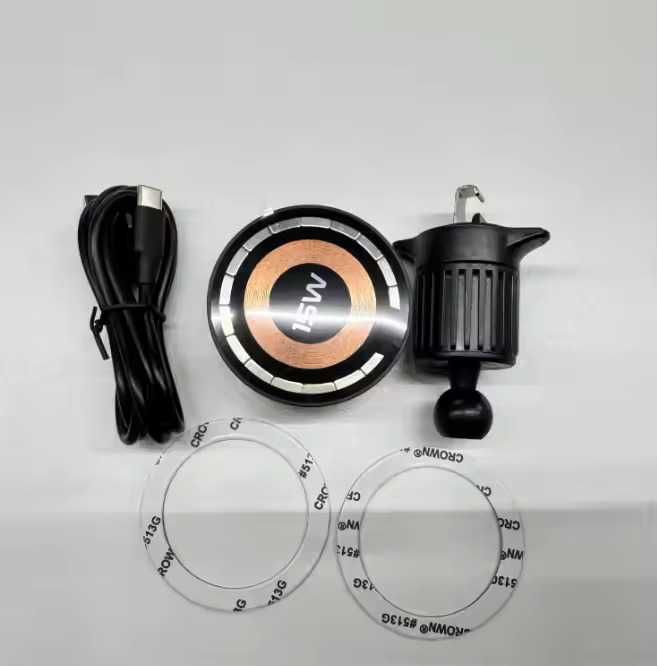 Suport telefon auto magnetic wireless 360° cu placă metalică