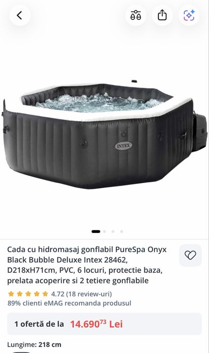 Piscina hidromasaj Intex Pure Spa Onyx 28462 capacitate 6 persoane