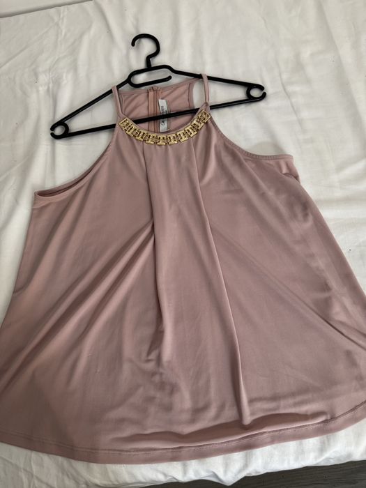 Bluză elegantă roz pudrat cu detaliu auriu XL