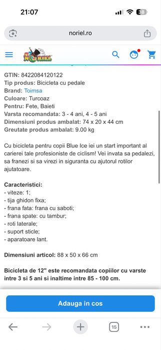 Bicicleta Blue Ice noua