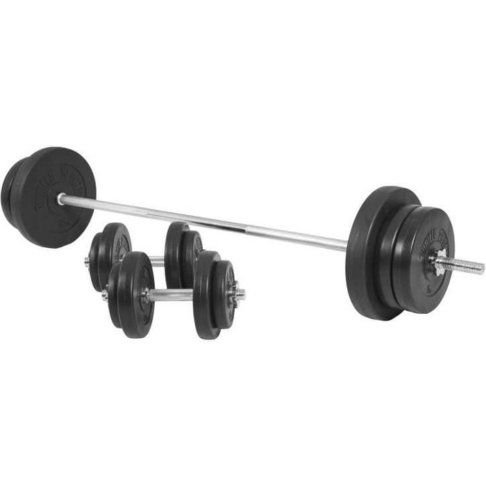 Set de discuri din plastic umplute cu ciment + bara 70 KG