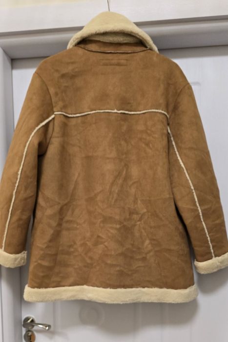 . Ново. Дамско кафяво палто от 
 изкуствен велур и изкуствена овча