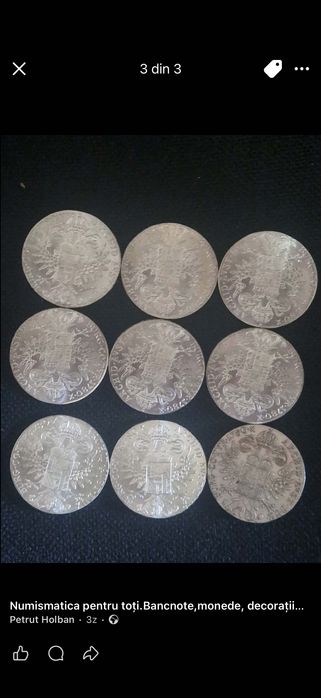 9 taleri Maria Theresia argint 0.833 28g bucata lot 1200 lei