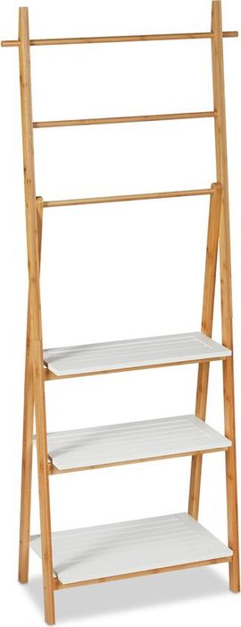 Свободностояща бамбукова закачалка за кърпи с рафтове 150 x 50 x 30 см