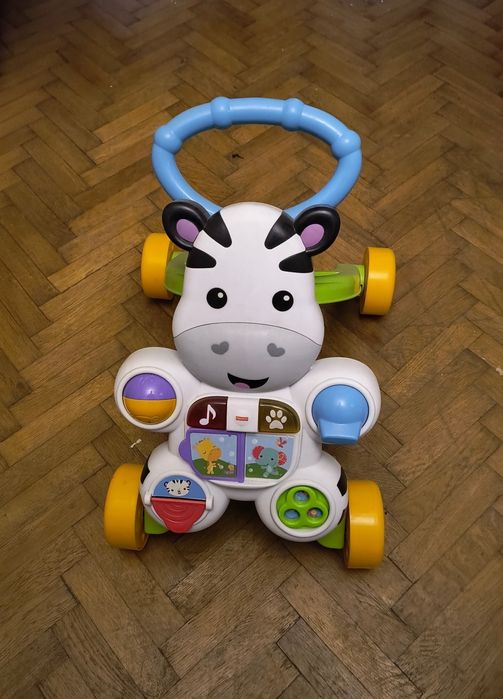Antepremergator Fischer Price, model zebra cu lumini si sunete