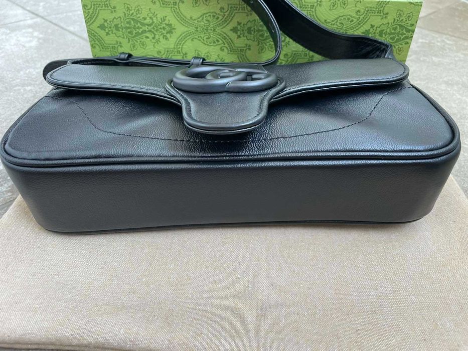 Gucci Чанта Aphrodite Гучи Черна Мека Кожа Матово GG Лого Оригинална
