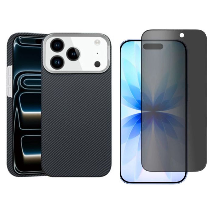 Iphone 17 PRO 17 PRO MAX Husa Super Slim Carbon Aramida + Folie Sticla Shock Safe