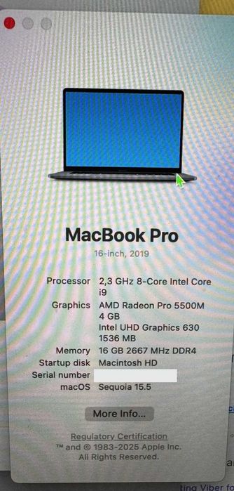 MacBook Pro 16 2019 i9 8-ядрен 16GB RAM 1TB SSD Radeon 5500M + Windows