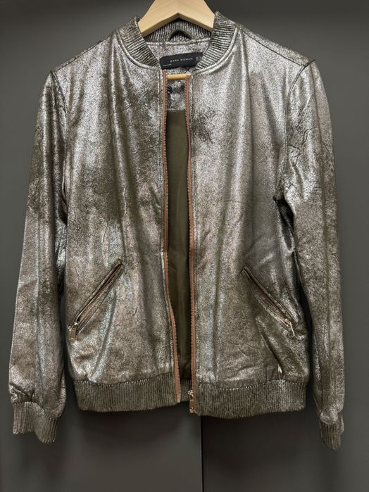 Geacă metalizată Zara Woman, culoare argintiu, mărimea S