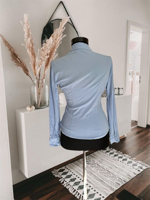 Camasa slim fit albastra cu trandafir XS