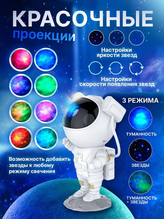 Детский ночник-проектор звездного неба Космонавт Доставка есть!