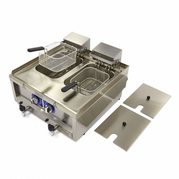Двоен електрически фритюрник, 2x10 литра, с 2 крана, трифазен