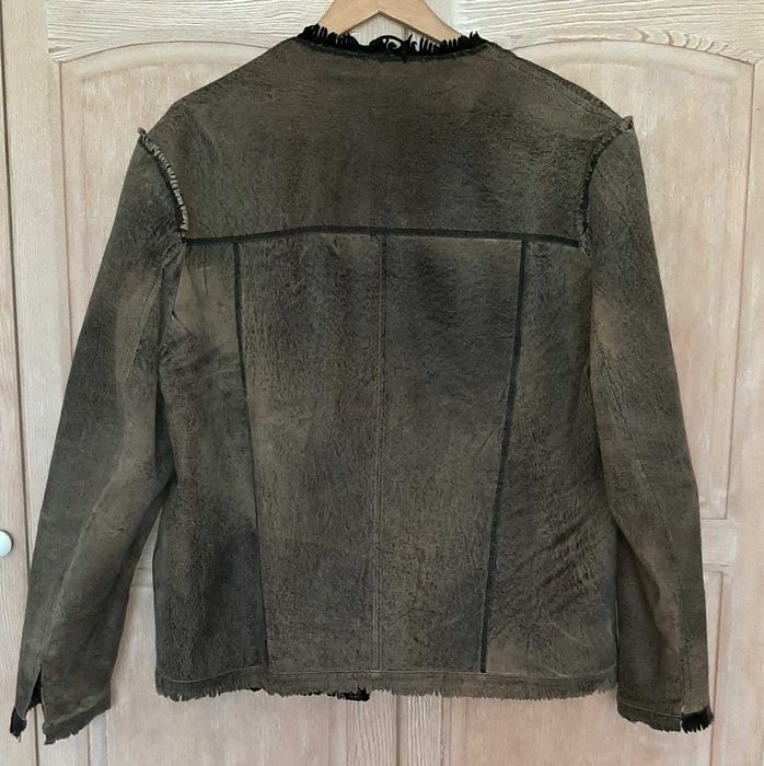 Мъжко яке бутик, естествена кожа, бежово-черно