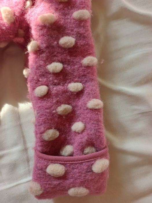 Salopeta Pure Pure cu botosi si manusi din lana fiarta - Dusty Pink