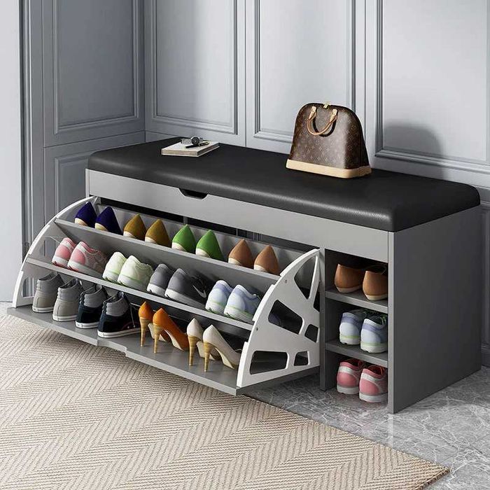 Dulap pentru pantofi tip bancheta, Alb/Maro Pantofar 100 x 34 x 50 cm